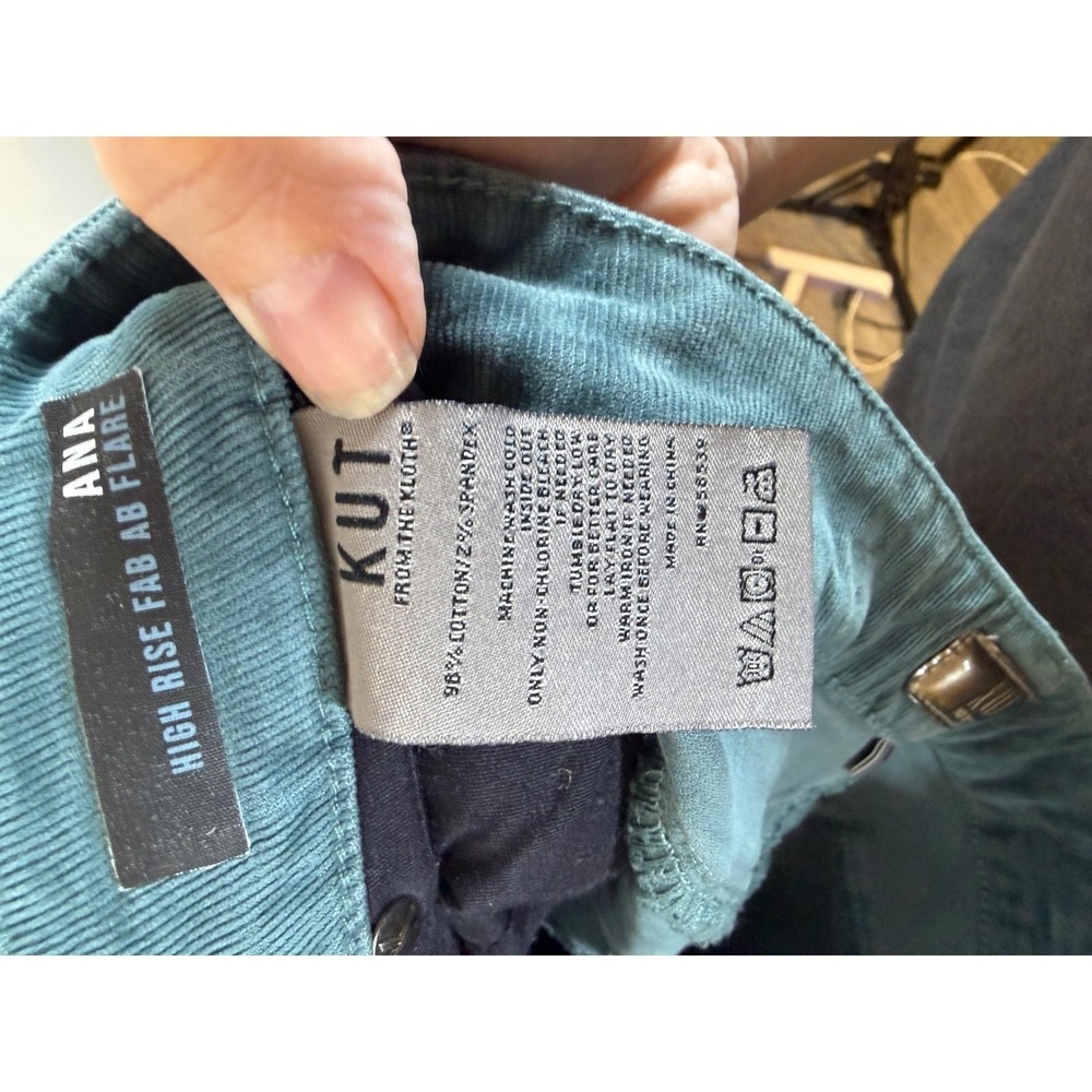 KUT from the Kloth Womens Corduroy Ana High Rise Fab Ab Flare Teal 4 - Picture 7 of 8